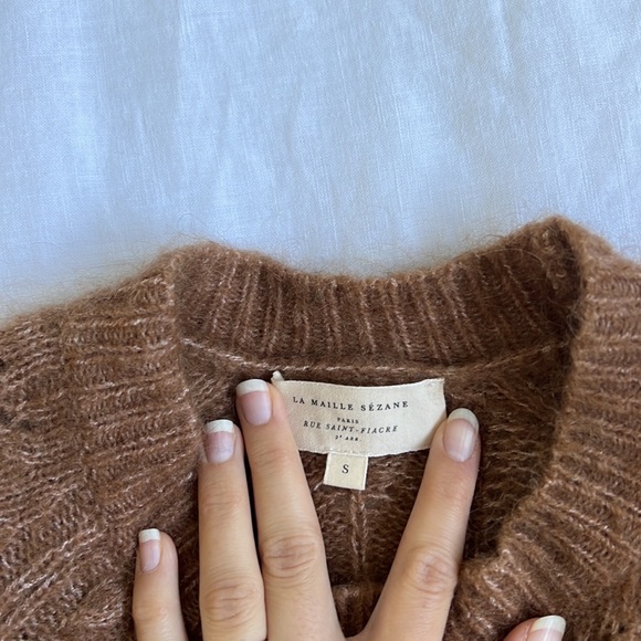 Sezane Brown Wool Mohair Blend Cable Knit Sweater Size Small - Picture 3 of 7